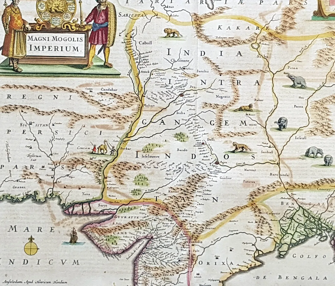1639 Hondius & Mercator Antique Map Mughal Empire Northern India, Tibet, Nepal