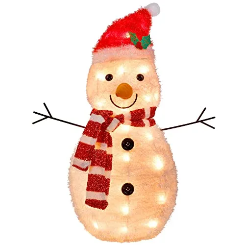 22 Inch Lighted Christmas Tinsel Snowman Decorations, Pre-Lit Light Up with 25 Count Clear Incandescent Lights, Indoor or Outdoor Garden Yard Lawn Festive Holiday Decoration