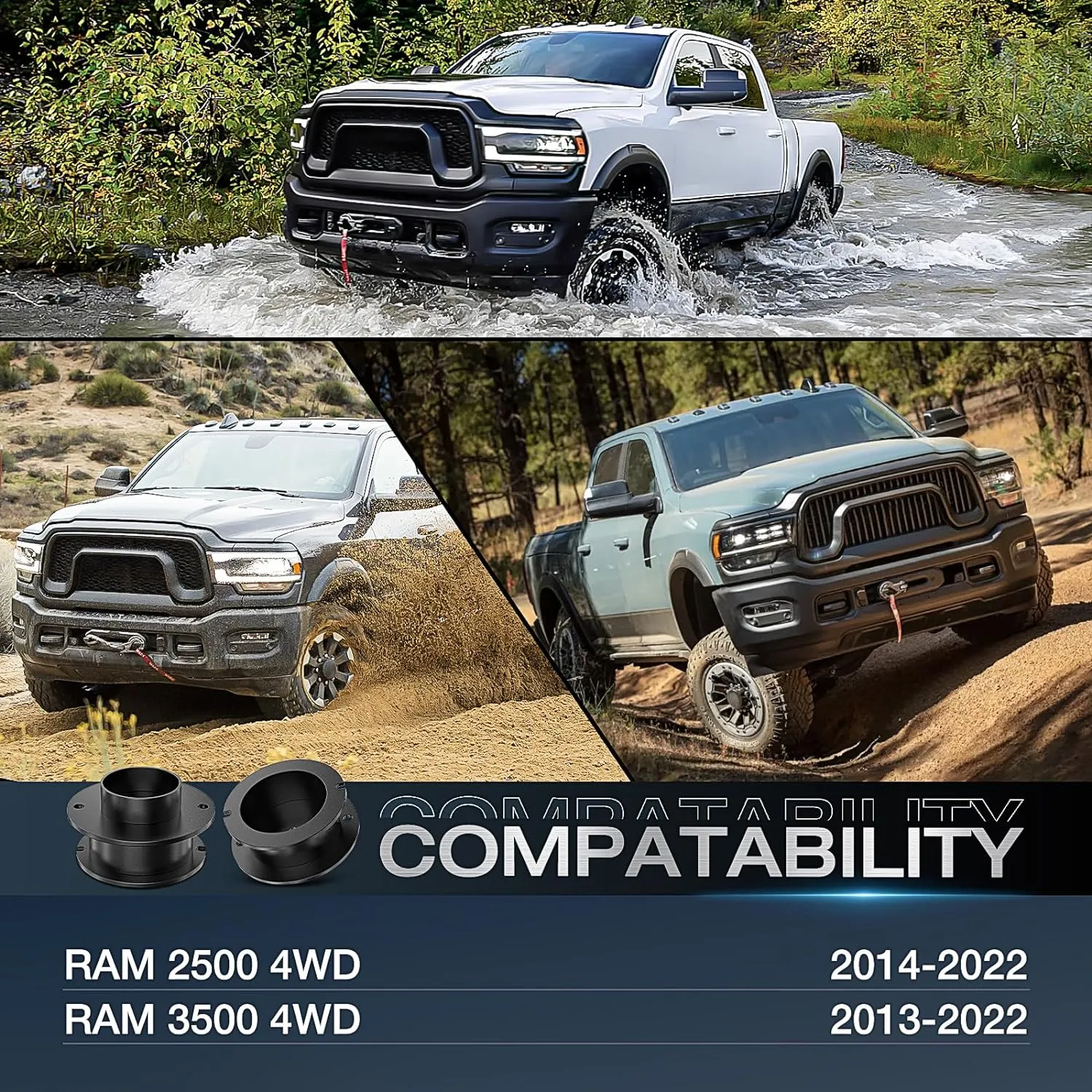 2.5 Inch Front Leveling Lift Kit for 2014-2023 Dodge ram 2500 4WD 2013-2022 ram 3500 4WD Spring Spacers and Shock Extenders Lift Kits