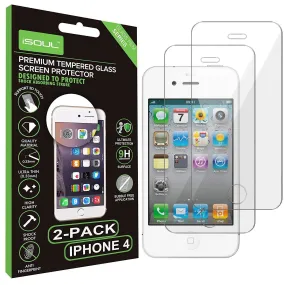 2x iSoul Apple iPhone 4/4S 9H 0.26 mm Tempered Glass Screen Protectors