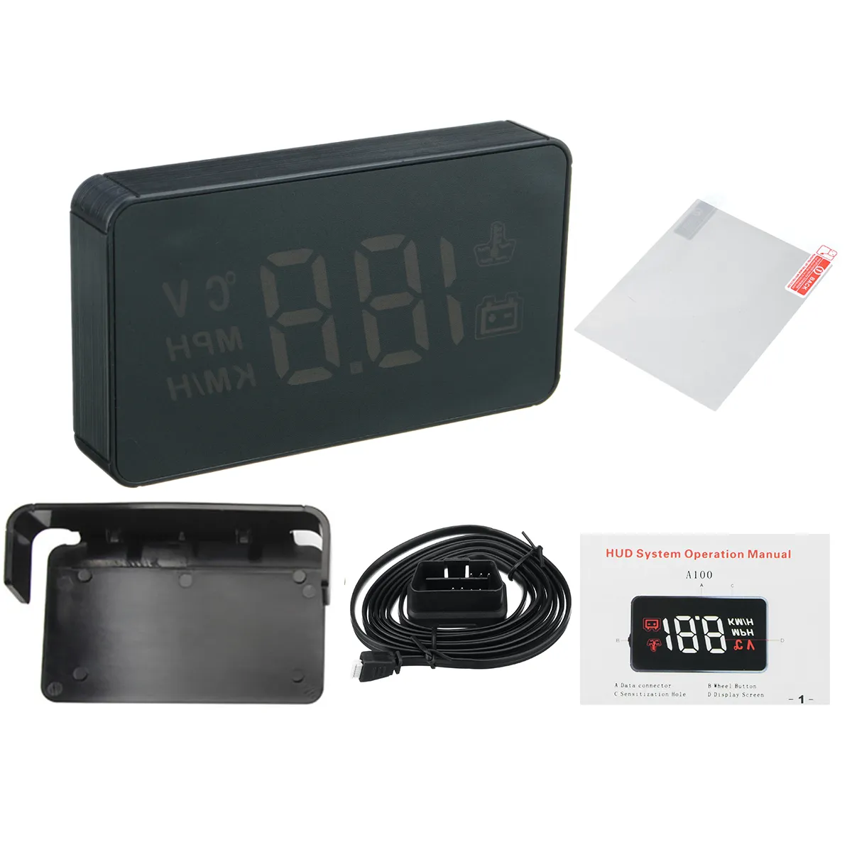 3.5 Inch Car HUD Head up Display Windshield Projecter OBD2 Speed RPM Water Temperature Voltage Display