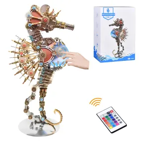 3D Metal Puzzles for Adults, Unique Gift for Men Women Hobbies Christmas Halloween Decorations Indoor Night Light, Mechanical Seahorse Model Buildings with LED Lamp, DIY Craft Difficult Model Kits