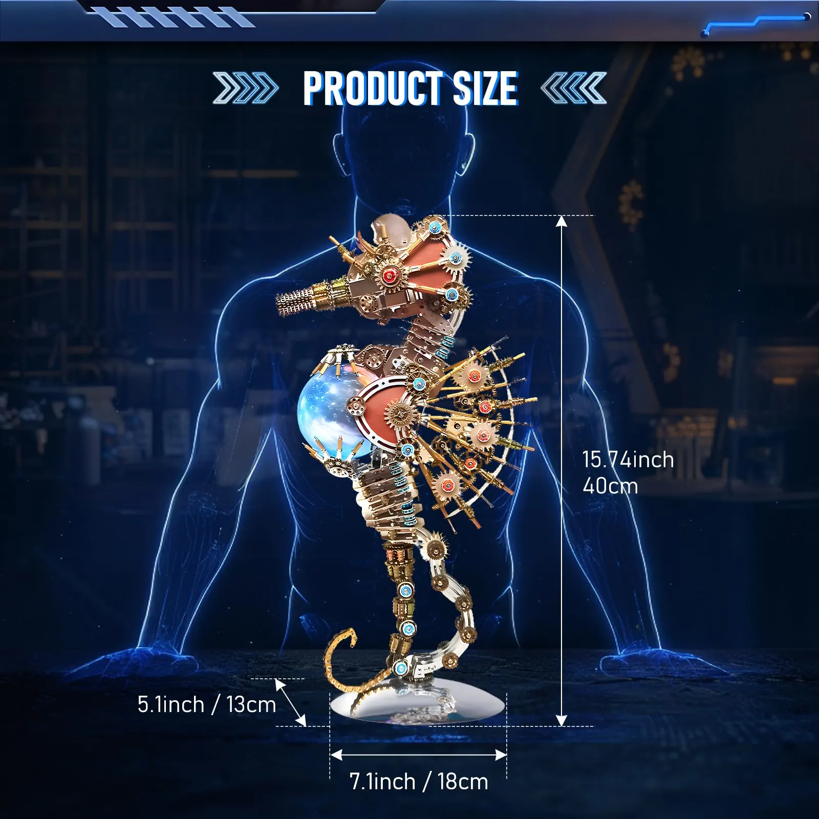 3D Metal Puzzles for Adults, Unique Gift for Men Women Hobbies Christmas Halloween Decorations Indoor Night Light, Mechanical Seahorse Model Buildings with LED Lamp, DIY Craft Difficult Model Kits
