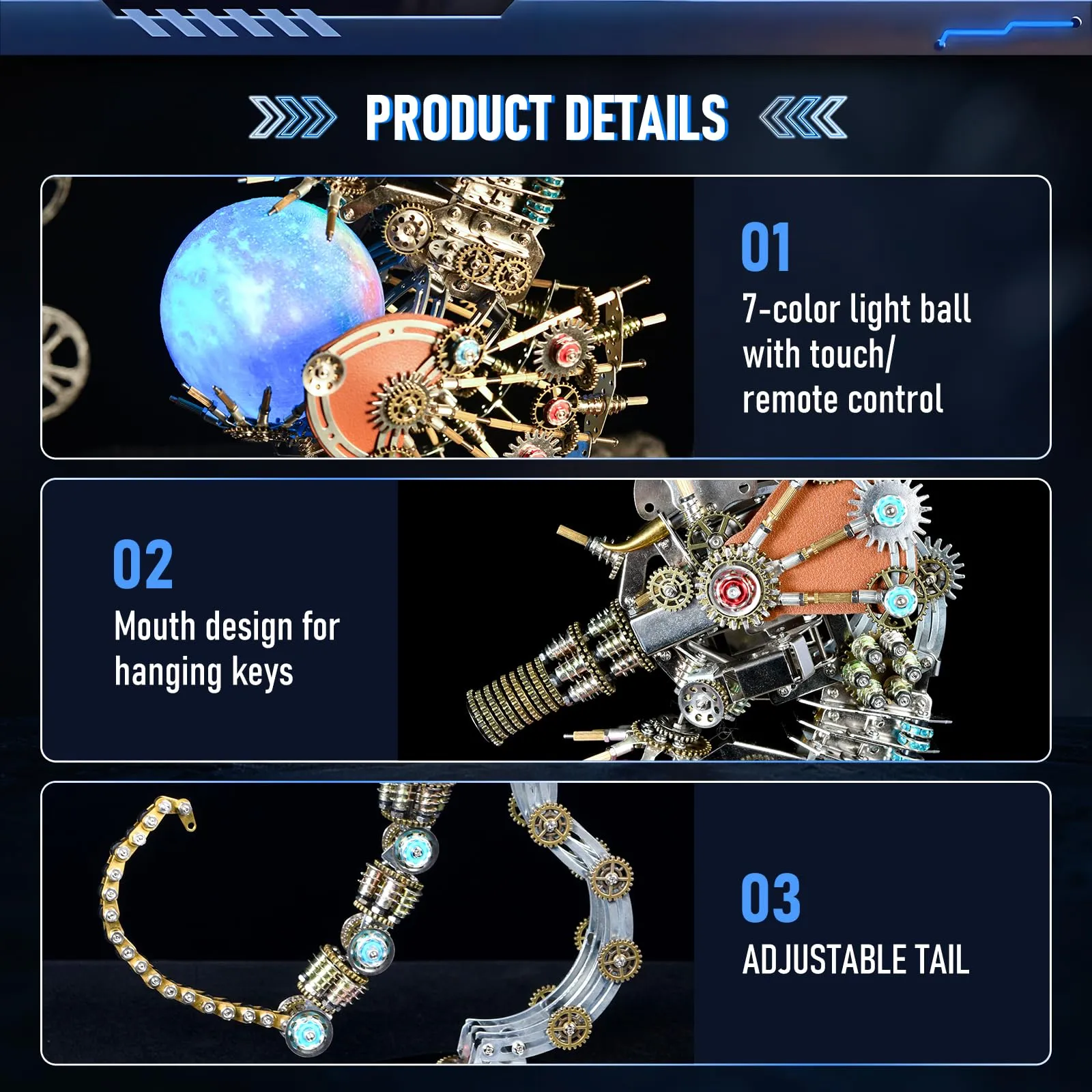 3D Metal Puzzles for Adults, Unique Gift for Men Women Hobbies Christmas Halloween Decorations Indoor Night Light, Mechanical Seahorse Model Buildings with LED Lamp, DIY Craft Difficult Model Kits