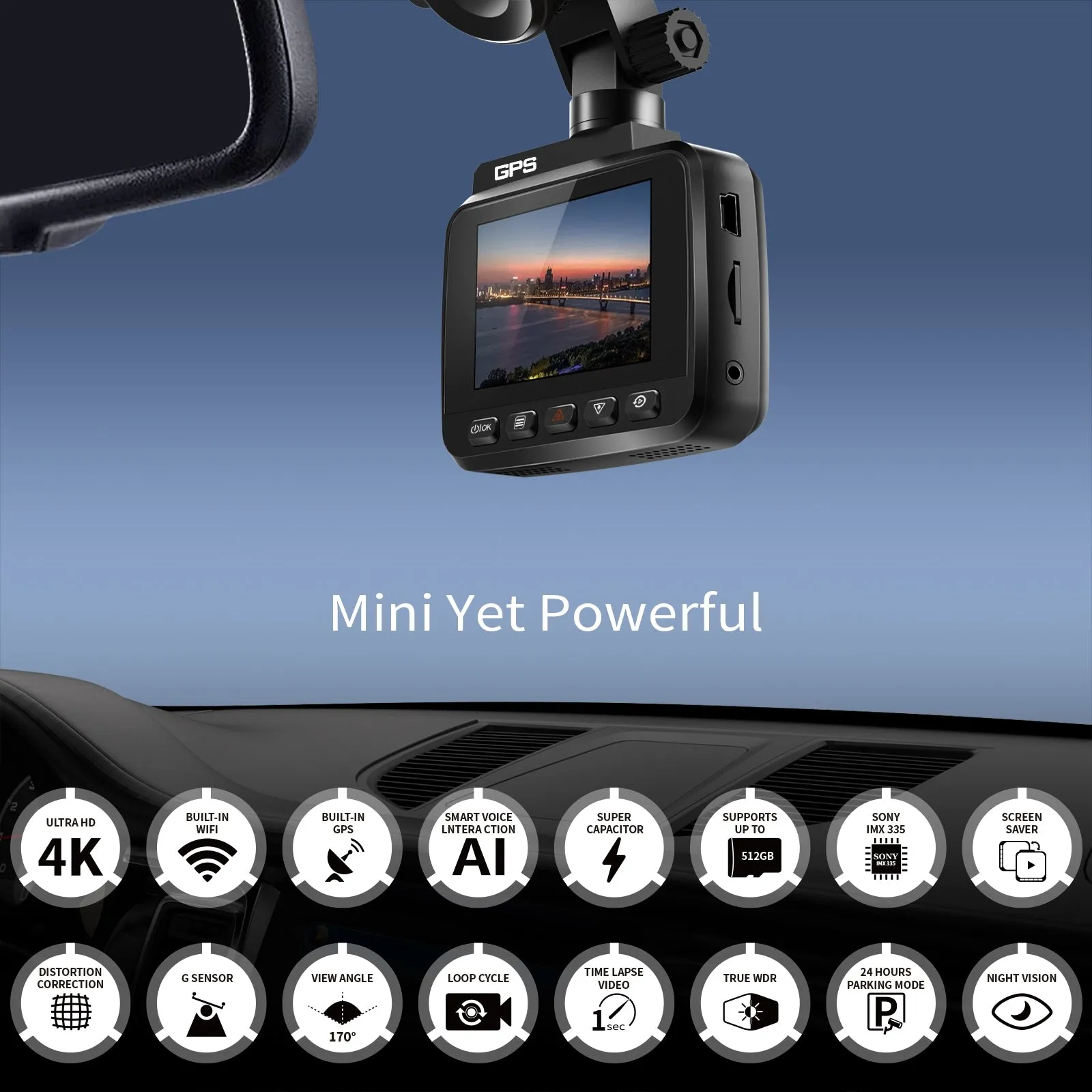 4k Driving Recorder Built-In Wifi GPS Car Dashboard Camera