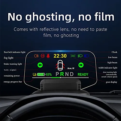 5 inches HUD, 3D Reflection Gauge Head Up Display Compatible with Tesla Model 3 Model Y (After 2019), Speed Warning, Speedometer，Battery Display and GPS etc (Upgraded on July)