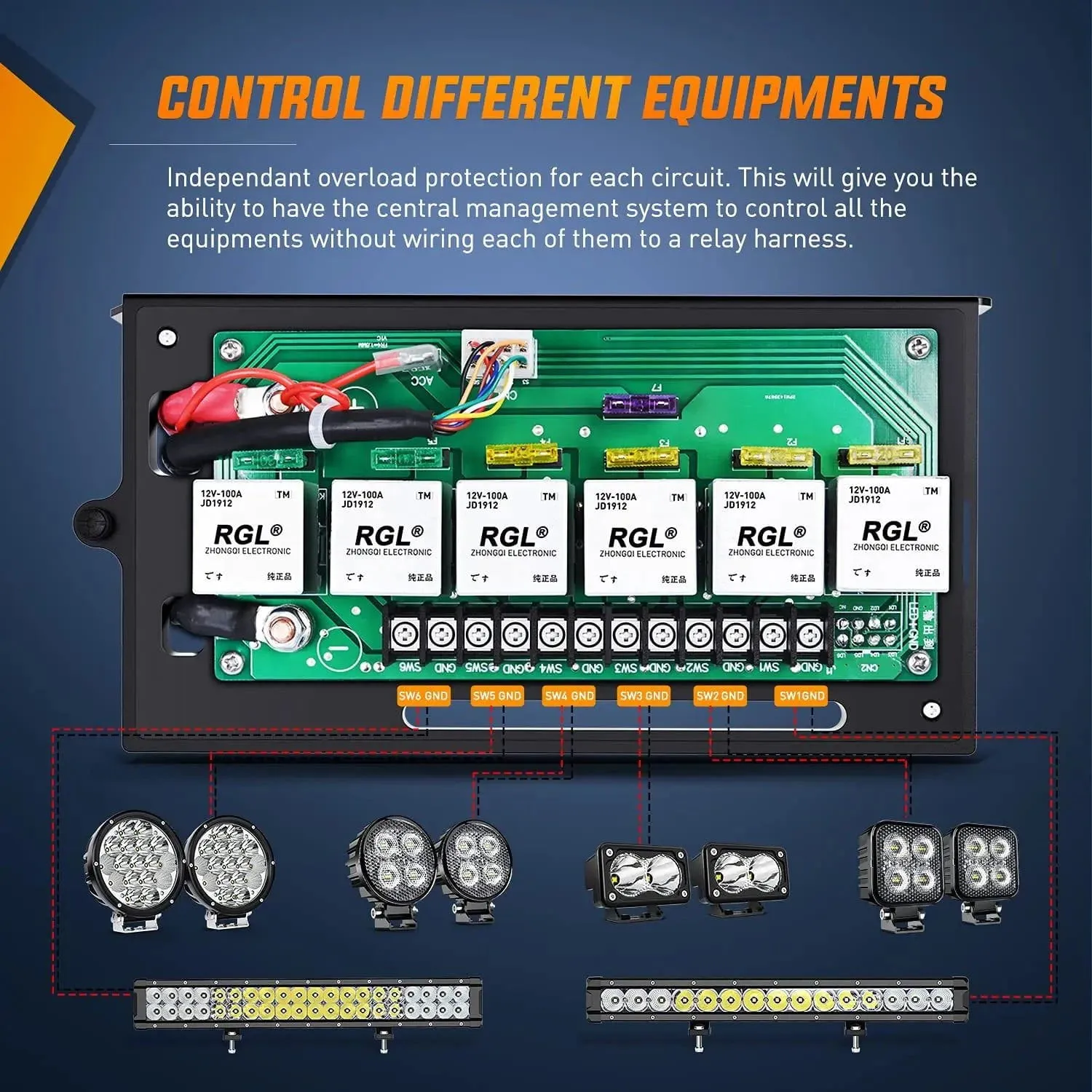 6Gang Rocker Switch Box Control System for Jeep Wrangler JK JKU 2007-2018