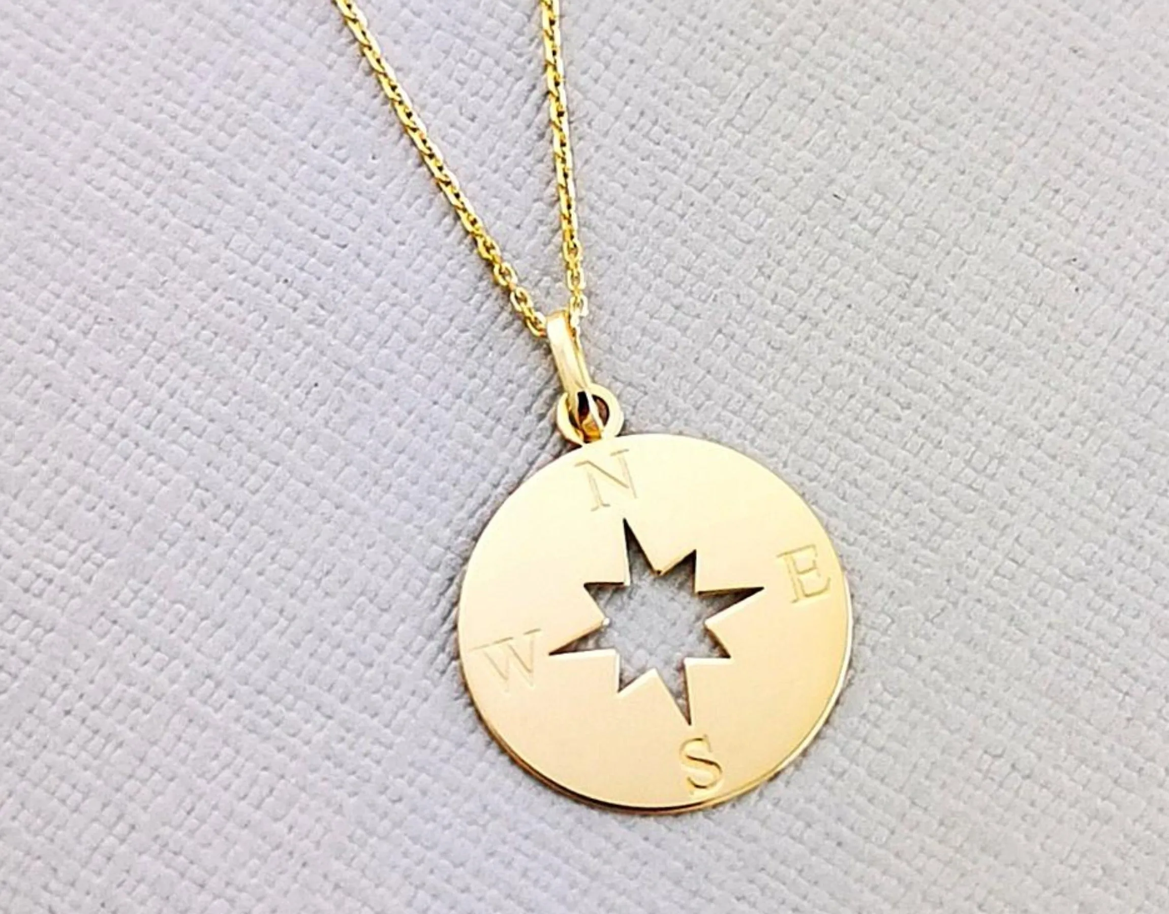 9ct Gold Navigation Compass Pendant Necklace