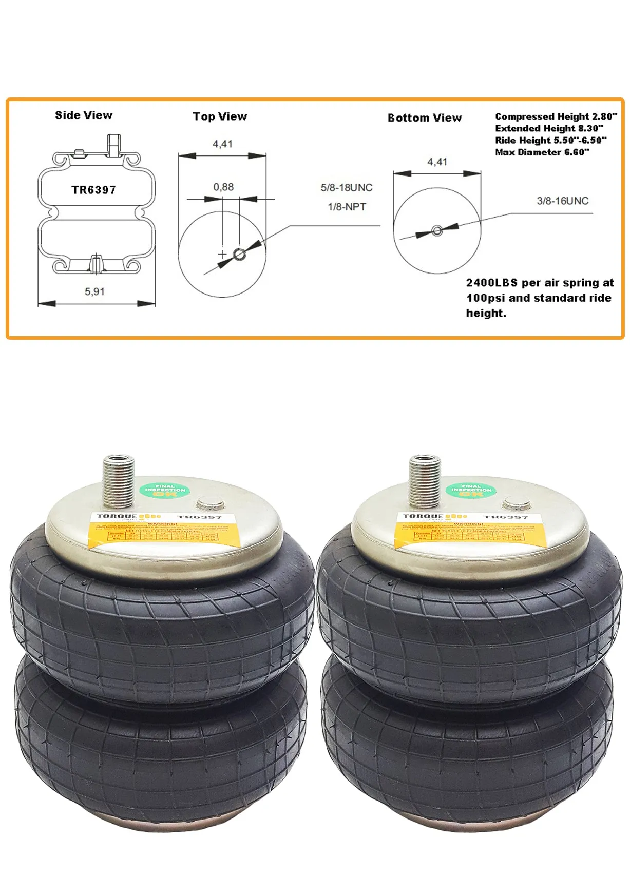 Air Bag Spring Suspension Kit Replace Ride-Rite 2350
