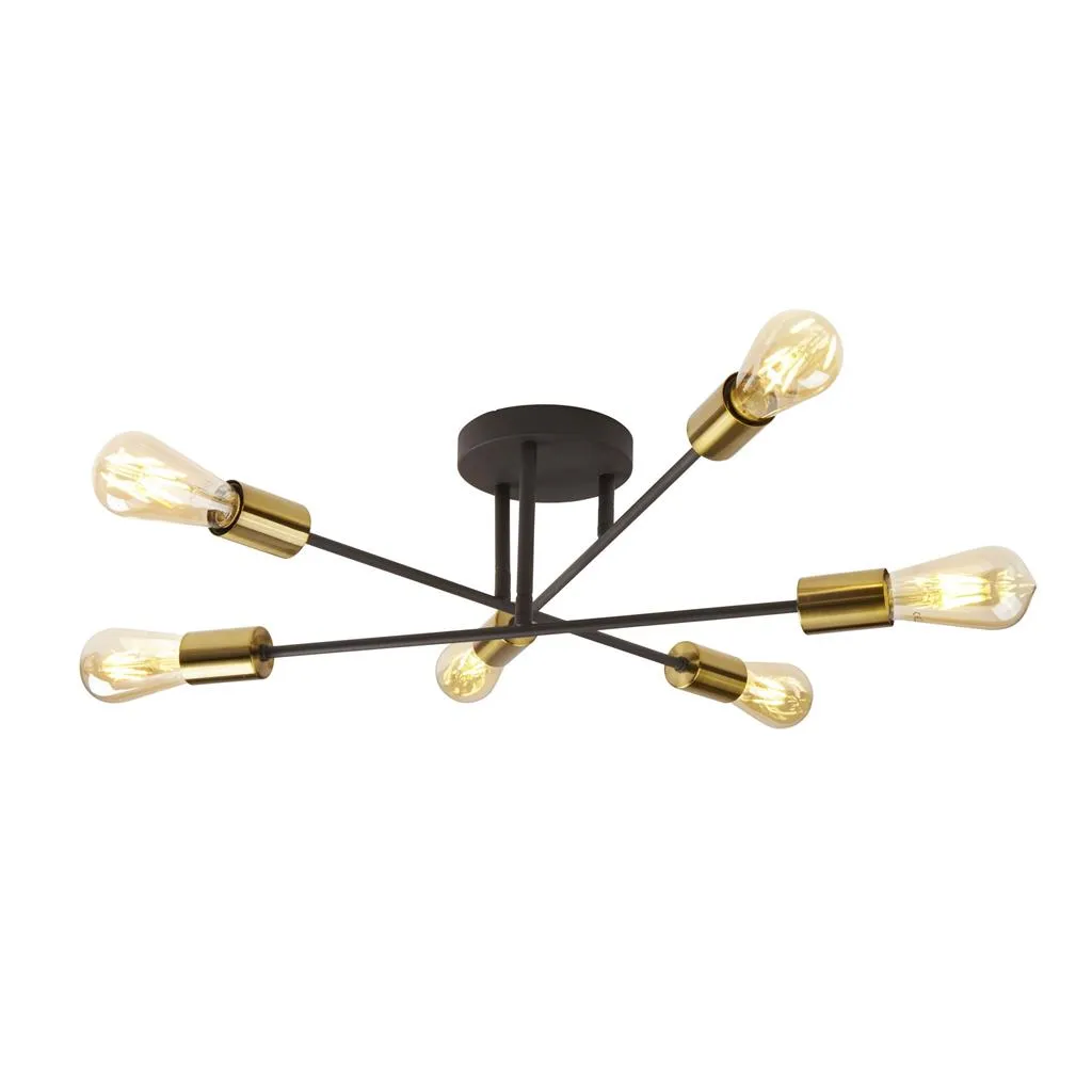 Armstrong 6/8 Lt Semi-Flush - Black & Satin Brass Metal