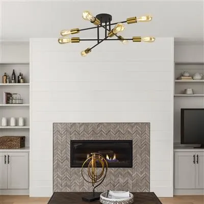 Armstrong 6/8 Lt Semi-Flush - Black & Satin Brass Metal