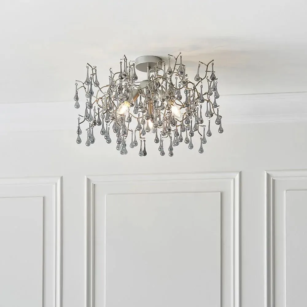 Athena 3Lt Semi Flush Ceiling Light -  Aged Silver & Smokey Grey/Aged Gold Paint & Champagne Finish