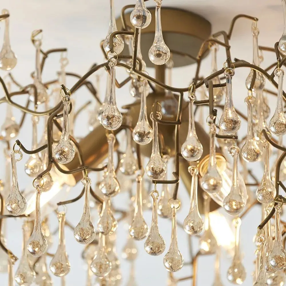 Athena 3Lt Semi Flush Ceiling Light -  Aged Silver & Smokey Grey/Aged Gold Paint & Champagne Finish