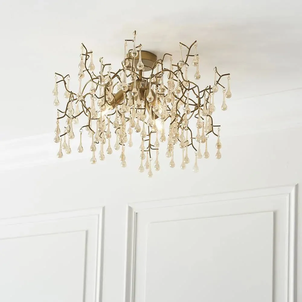 Athena 3Lt Semi Flush Ceiling Light -  Aged Silver & Smokey Grey/Aged Gold Paint & Champagne Finish