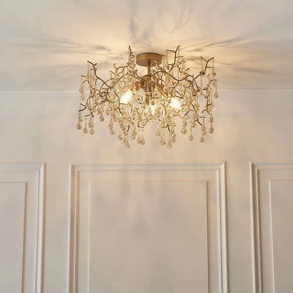 Athena 3Lt Semi Flush Ceiling Light -  Aged Silver & Smokey Grey/Aged Gold Paint & Champagne Finish