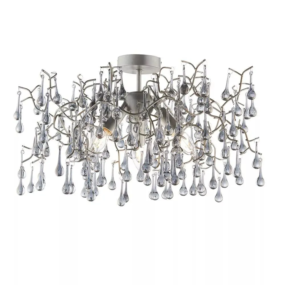 Athena 3Lt Semi Flush Ceiling Light -  Aged Silver & Smokey Grey/Aged Gold Paint & Champagne Finish