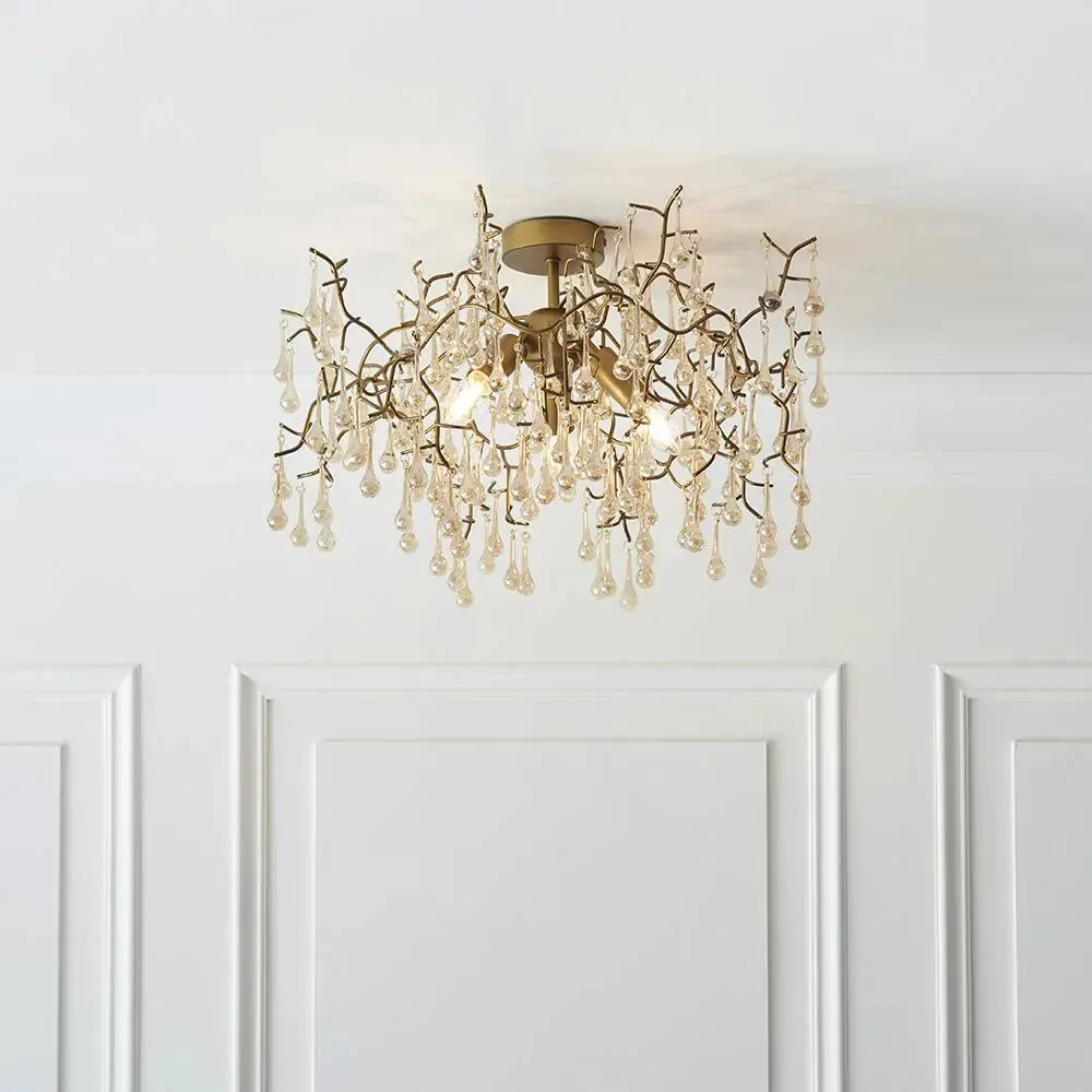 Athena 3Lt Semi Flush Ceiling Light -  Aged Silver & Smokey Grey/Aged Gold Paint & Champagne Finish