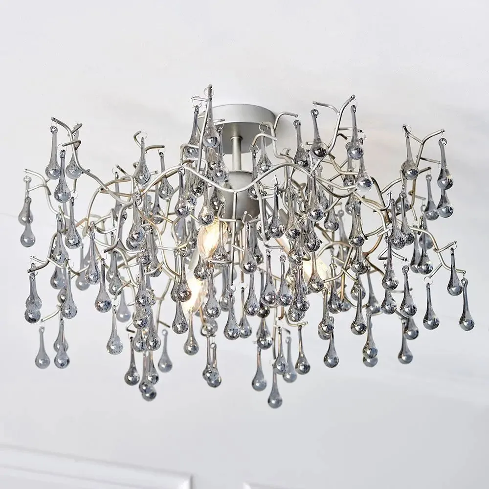 Athena 3Lt Semi Flush Ceiling Light -  Aged Silver & Smokey Grey/Aged Gold Paint & Champagne Finish