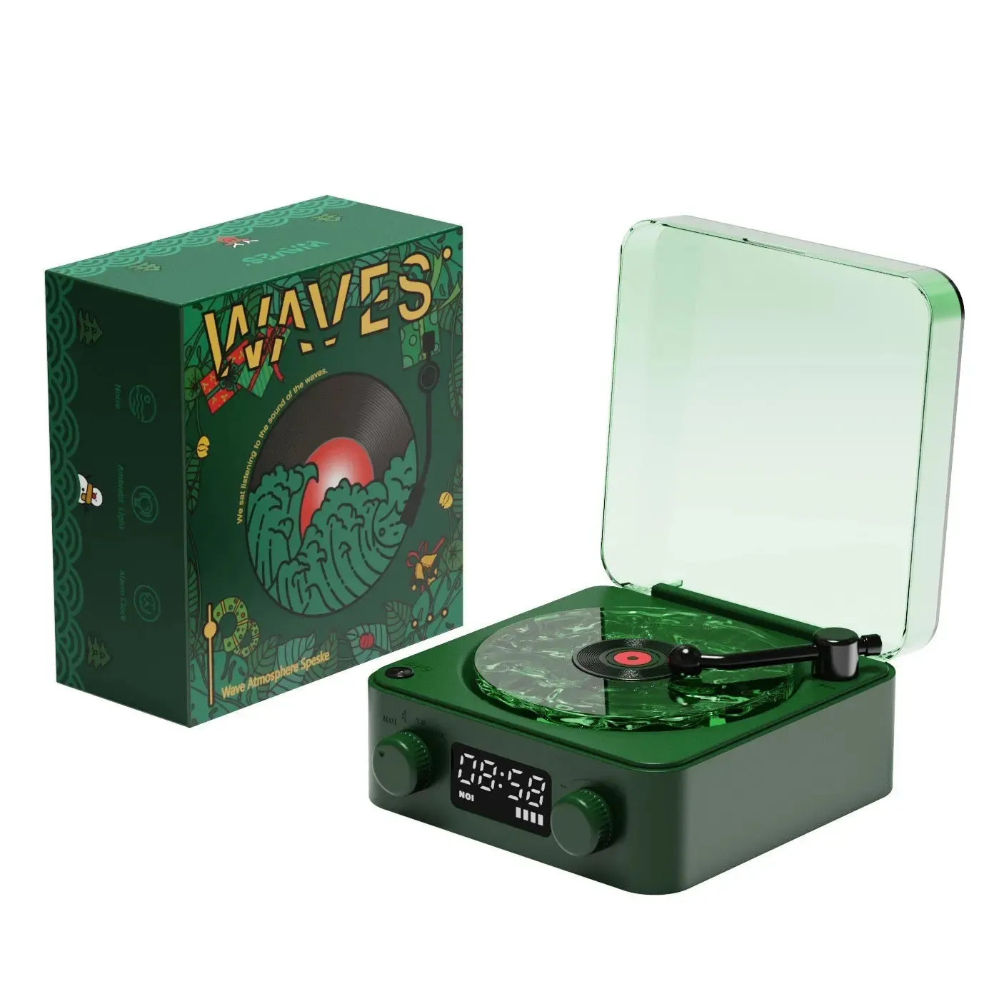 Bluetooth Speaker and White Noise Machine RetroVibe Turntable-Style Wireless Sound with RGB Projection
