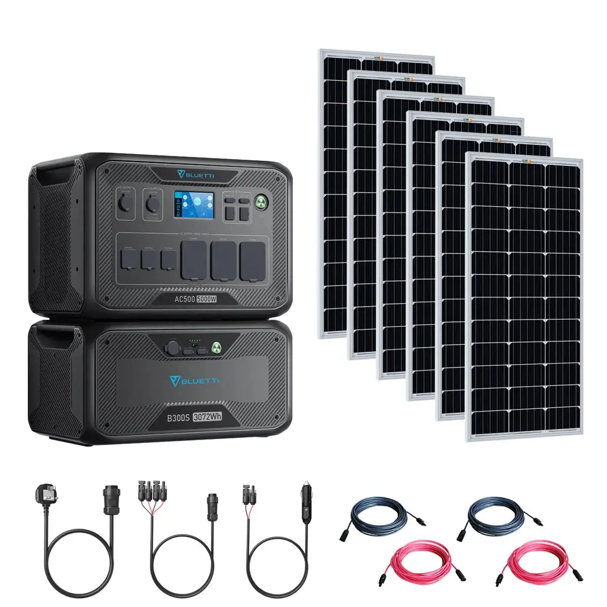Bluetti AC500 5,000W/3,072Wh Solar Generator Kit | 6 x 200W 12V Rigid Mono Solar Panels | 1 x B300K 3072Wh Battery | Complete Solar Kit