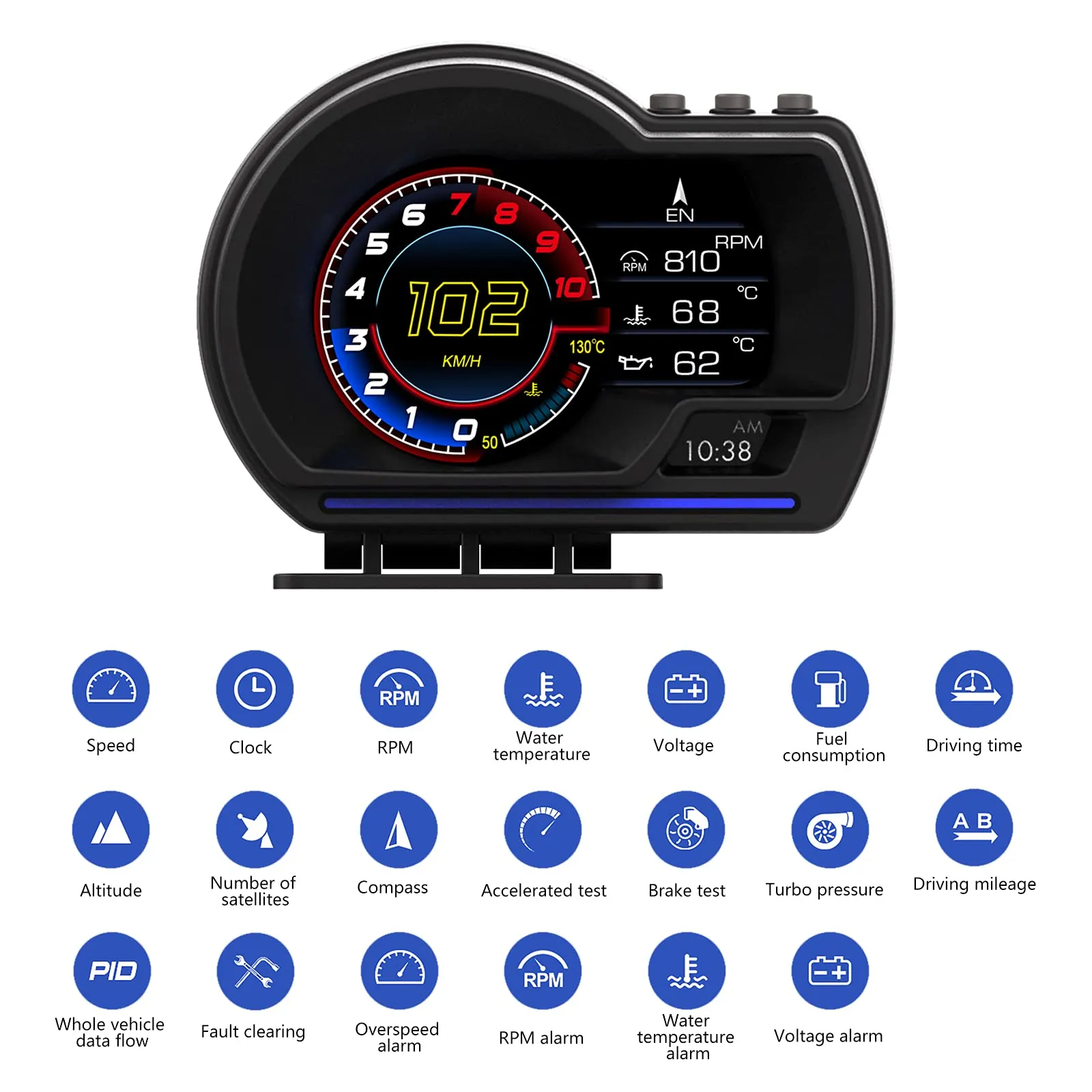 Car HUD Head Up Display P6, OBD GPS Smart Gauge, Works Great for Most Cars (Black)