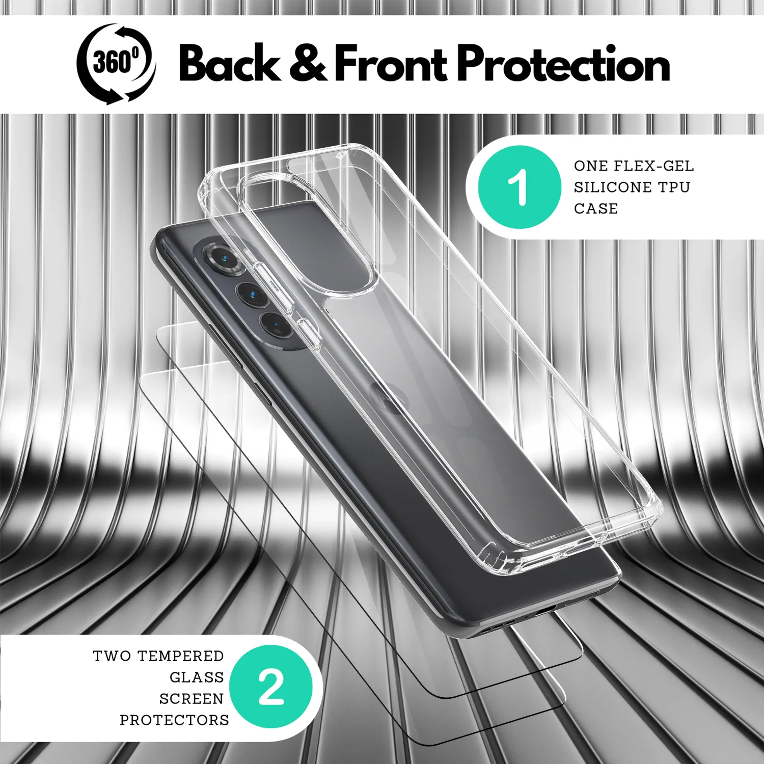 Clear Flex-Gel Case   2x Glass Screen Protector for Motorola Edge 2022 (XT2205)