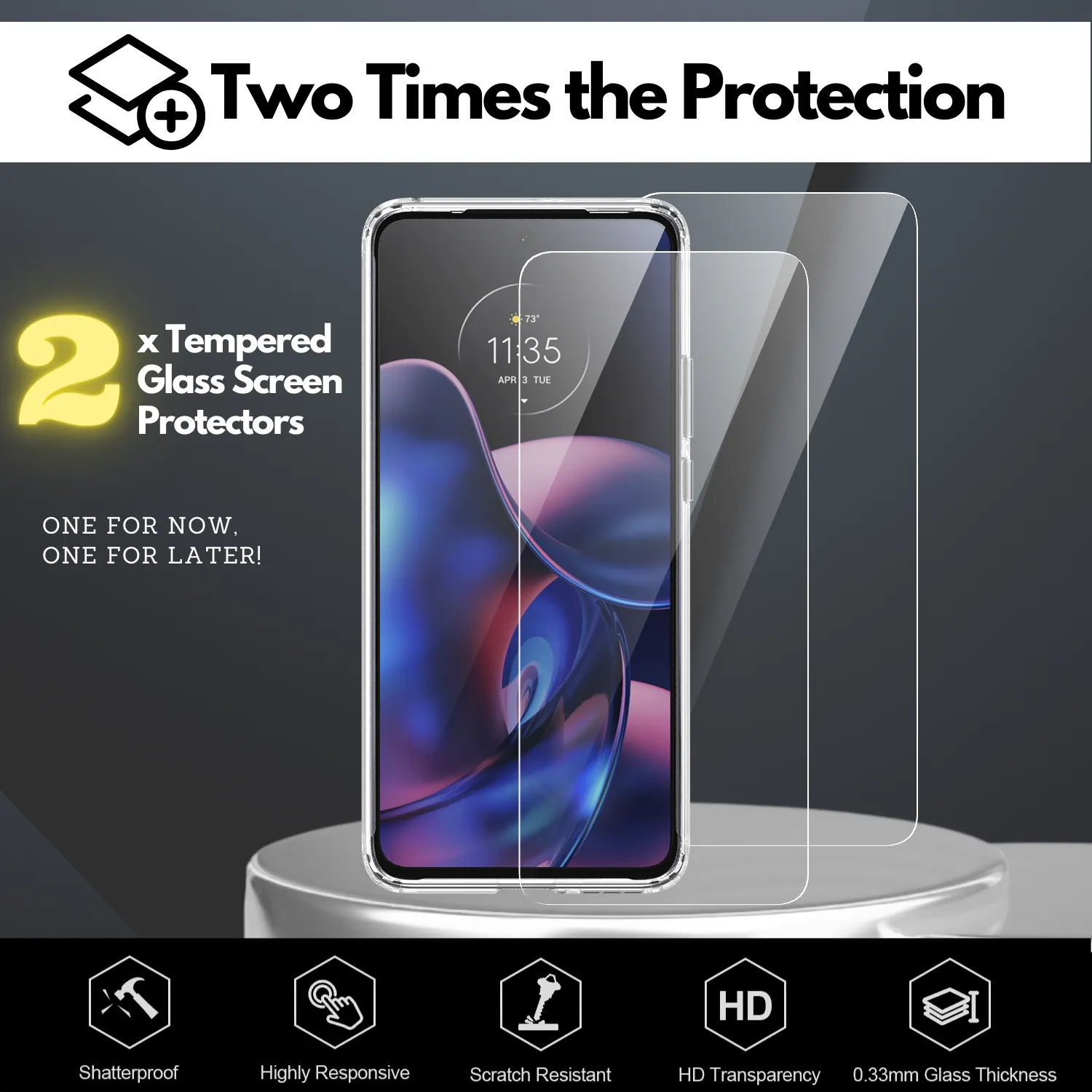 Clear Flex-Gel Case   2x Glass Screen Protector for Motorola Edge 2022 (XT2205)