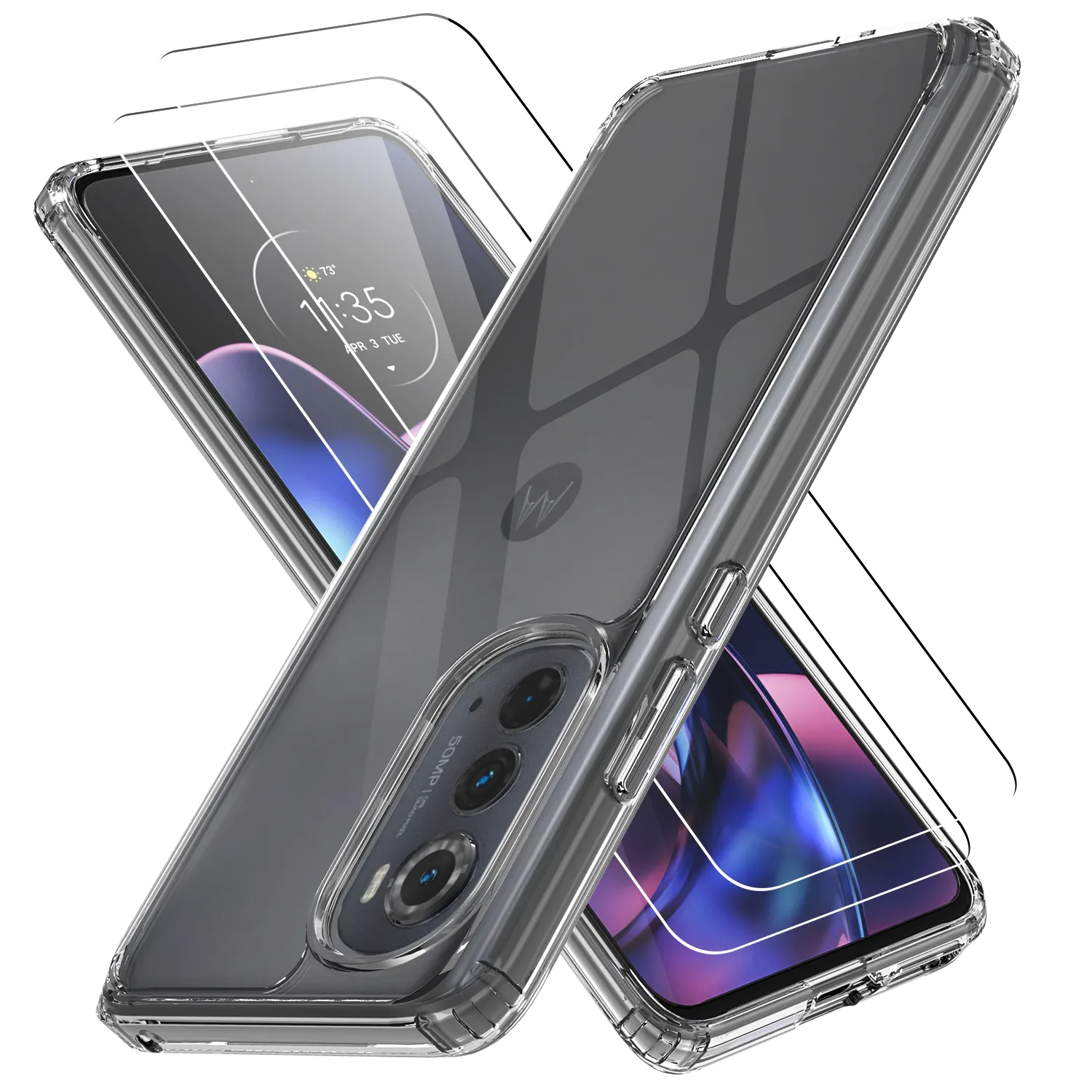 Clear Flex-Gel Case   2x Glass Screen Protector for Motorola Edge 2022 (XT2205)