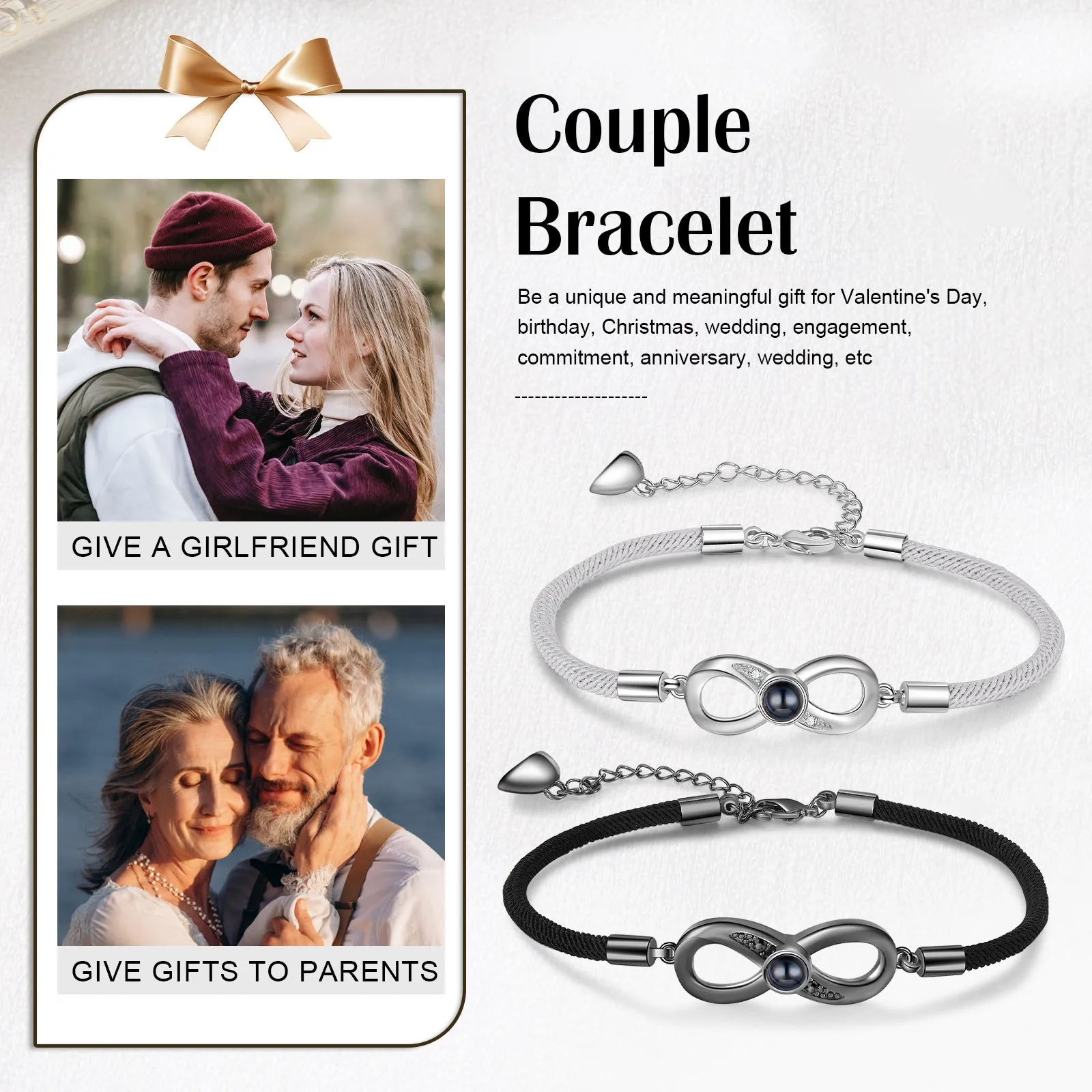 Custom Infinity Photo Projection Couple Bracelet