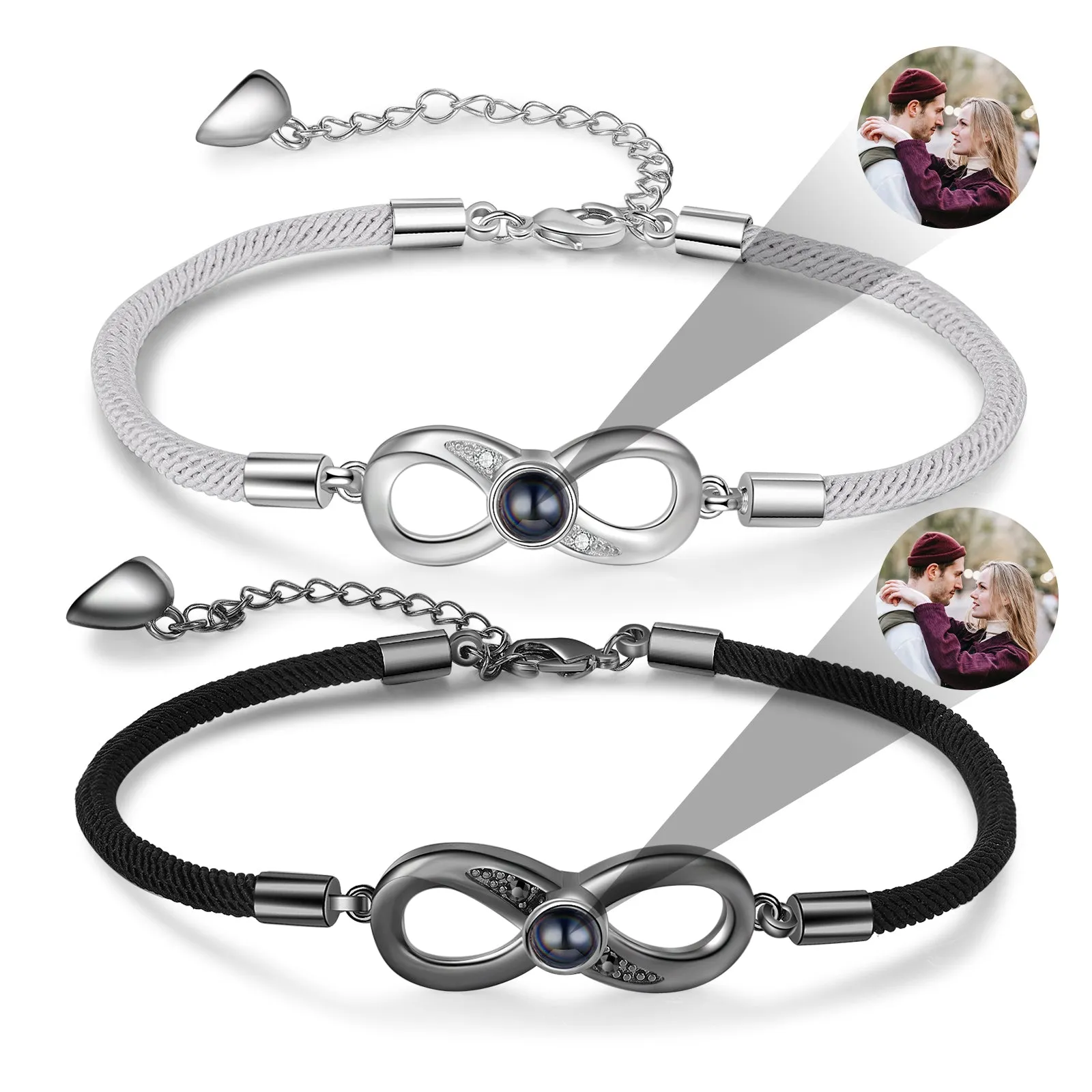 Custom Infinity Photo Projection Couple Bracelet
