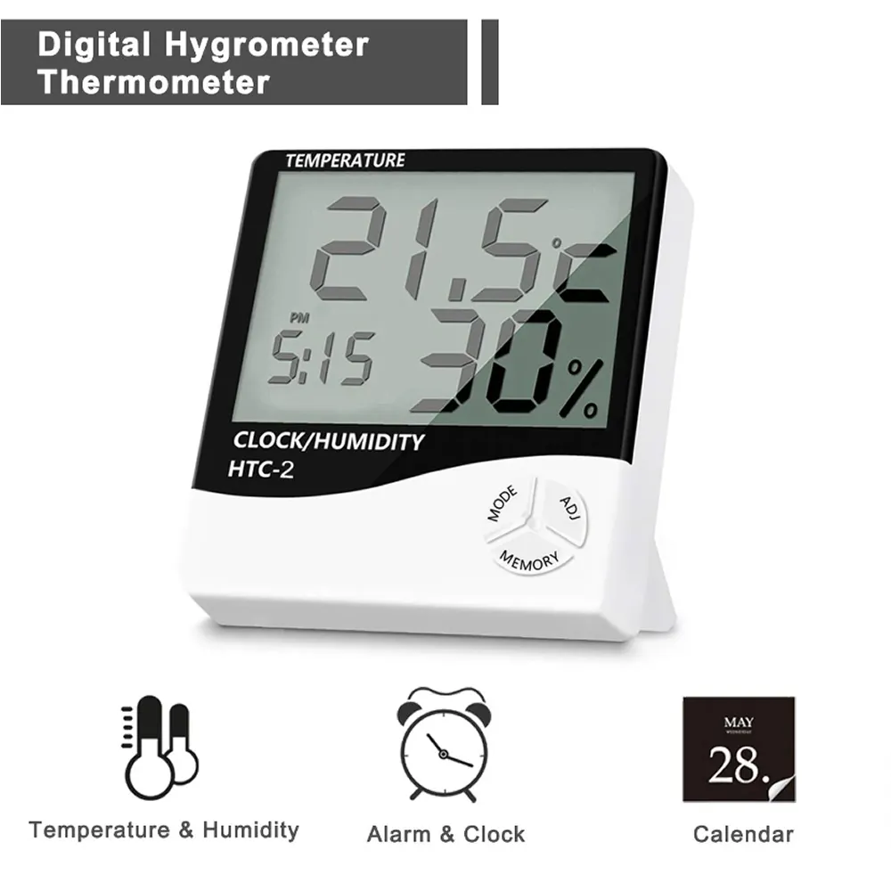 Digital Thermometer With Lcd Alarm Clock Htc-1