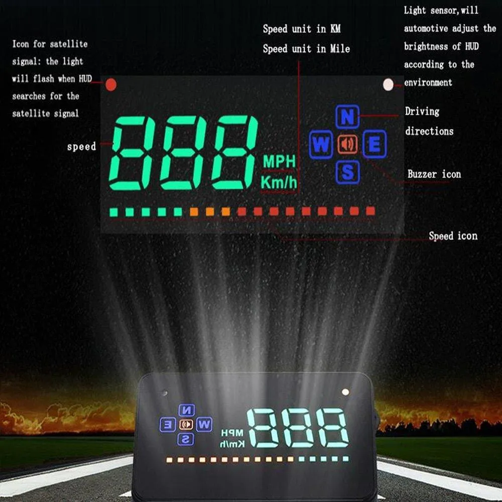 DODORO 3.5 Inch Head-Up Display,LED Speedometer, Color Projection, Speed Warning, A2 ECU, Powered By USB Port Or Cigarette Lighter,No OBD/OBD2 Restriction, Compatible With All Cars and Trucks
