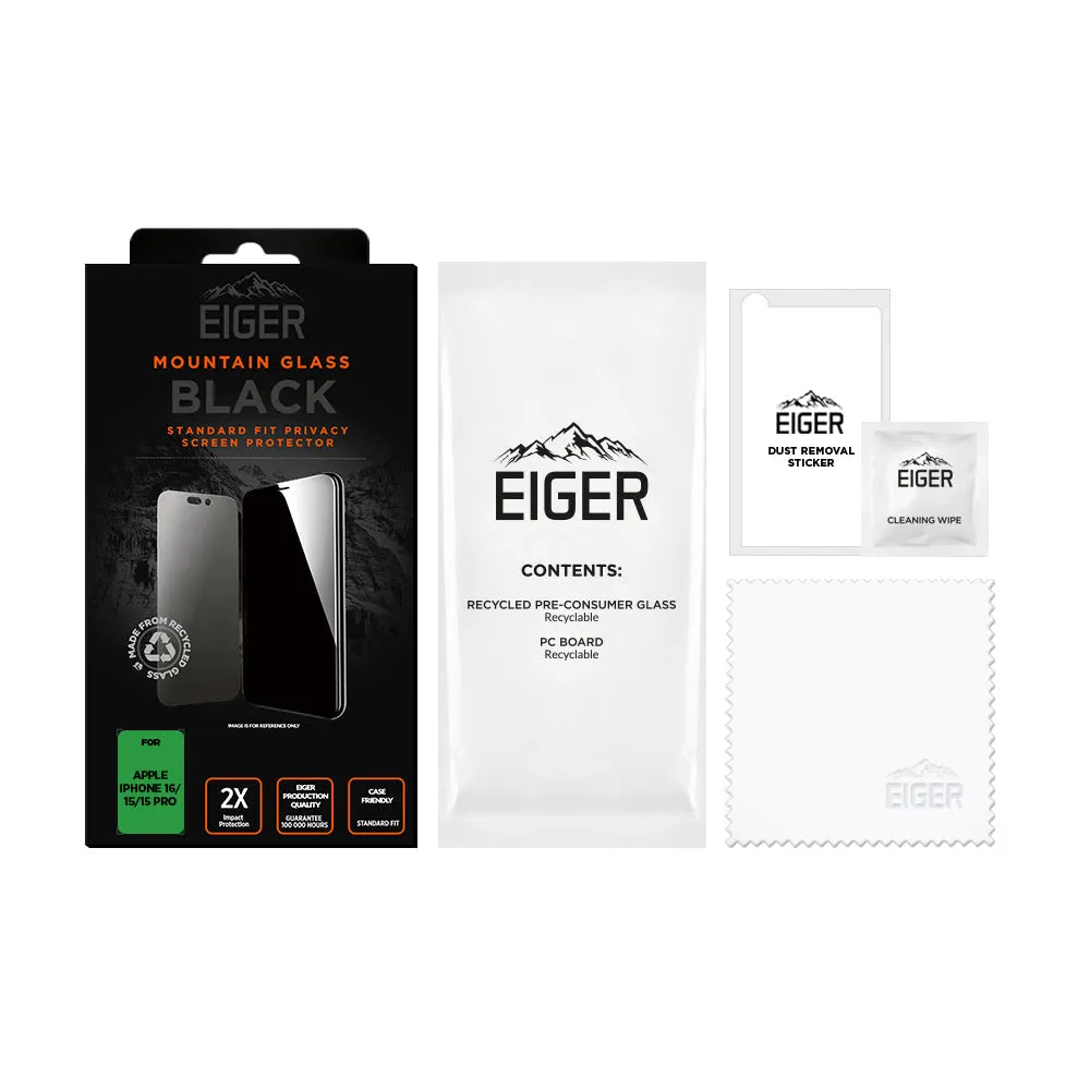Eiger Mountain Black Privacy Screen Protector for iPhone 16/15/15 Pro