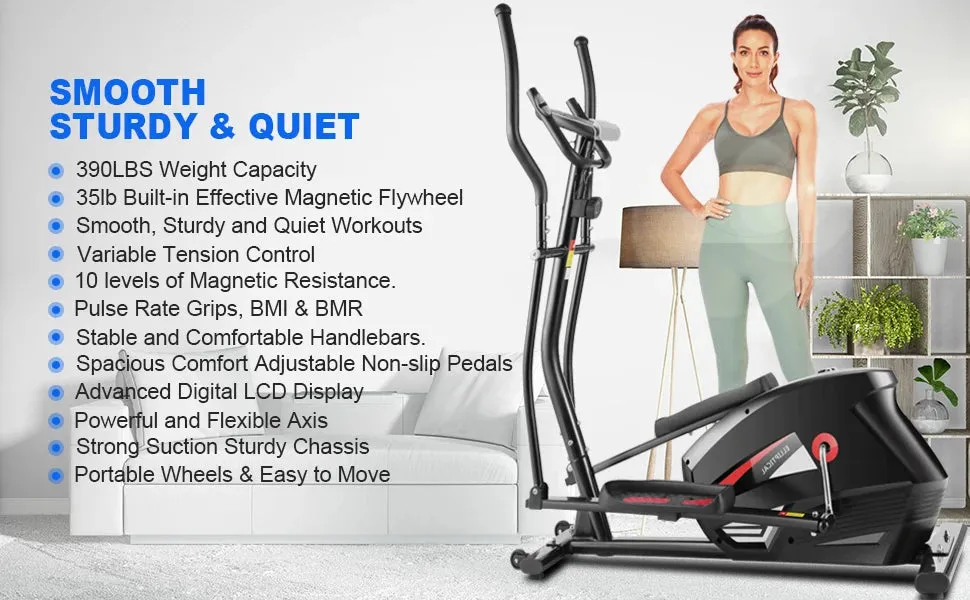 Elliptical Exercise Machine with APP, Heavy-Duty Elliptical Cross Trainer for Home Use, 10-Level Resistance, Max User Weight 390