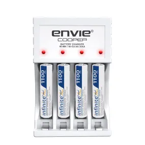 ENVIE (ECR 20 MC 4xAAA1100) Standard Rechargeable Battery Charger for AA & AAA Ni-mh/Ni-Cd with 4xAAA1100mah Rechargeable Batteries & LED Indicator