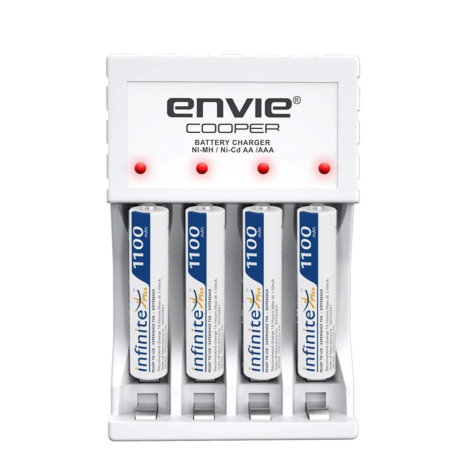 ENVIE (ECR 20 MC 4xAAA1100) Standard Rechargeable Battery Charger for AA & AAA Ni-mh/Ni-Cd with 4xAAA1100mah Rechargeable Batteries & LED Indicator