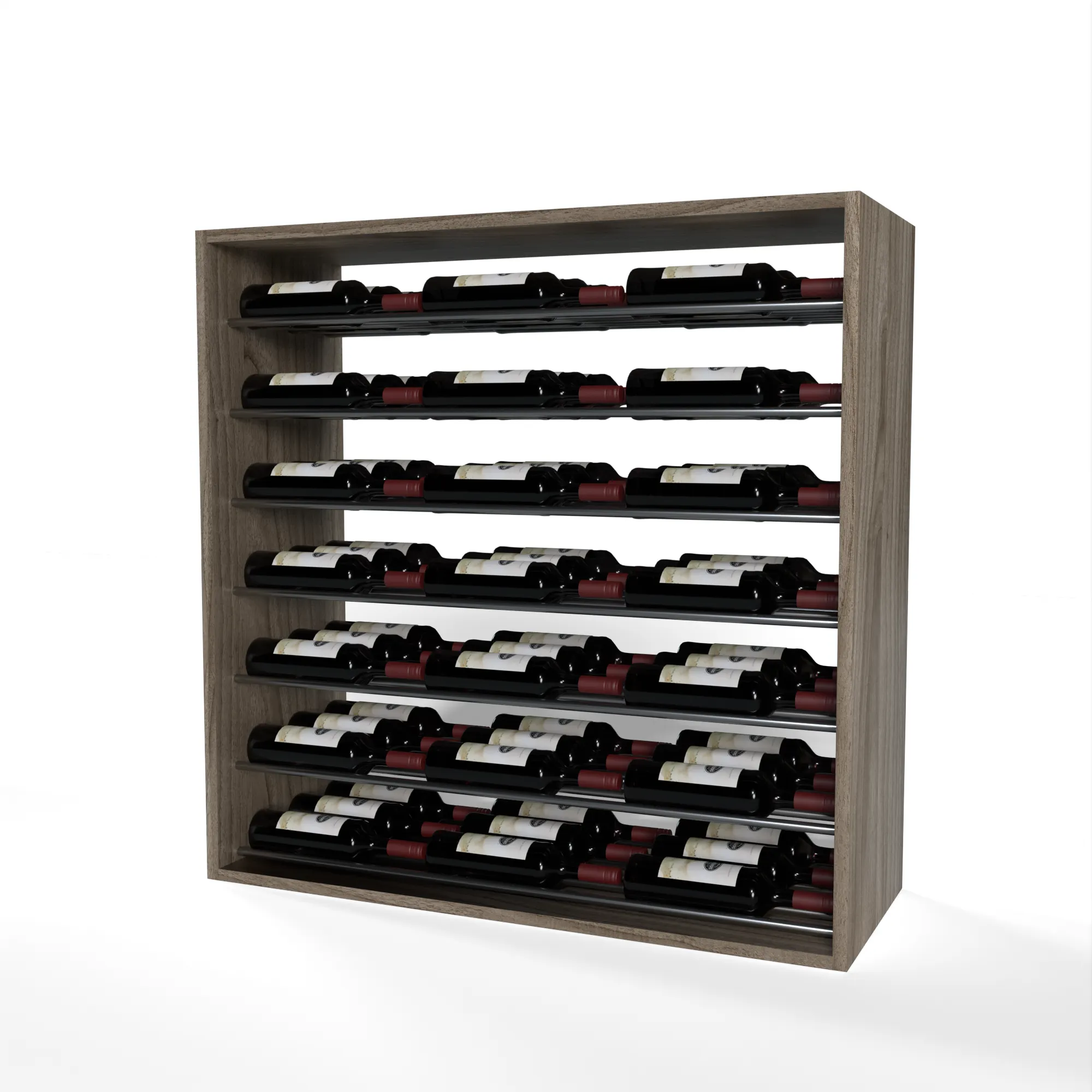 GrandCellar™ - 8 Column Full-Depth Label-Forward Horizontal Wine Display  - 36"- Gunmetal Metal Rods