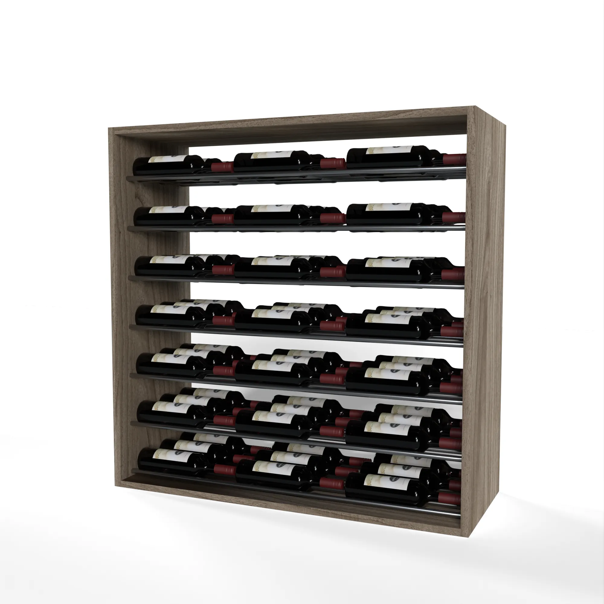 GrandCellar™ - 8 Column Full-Depth Label-Forward Horizontal Wine Display  - 36"- Gunmetal Metal Rods
