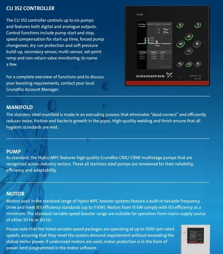 Grundfos Hydro MPC-E Triple CRIE 10 Automatic Variable Speed Pressure Boosting Pump Package (Max 750LPM)