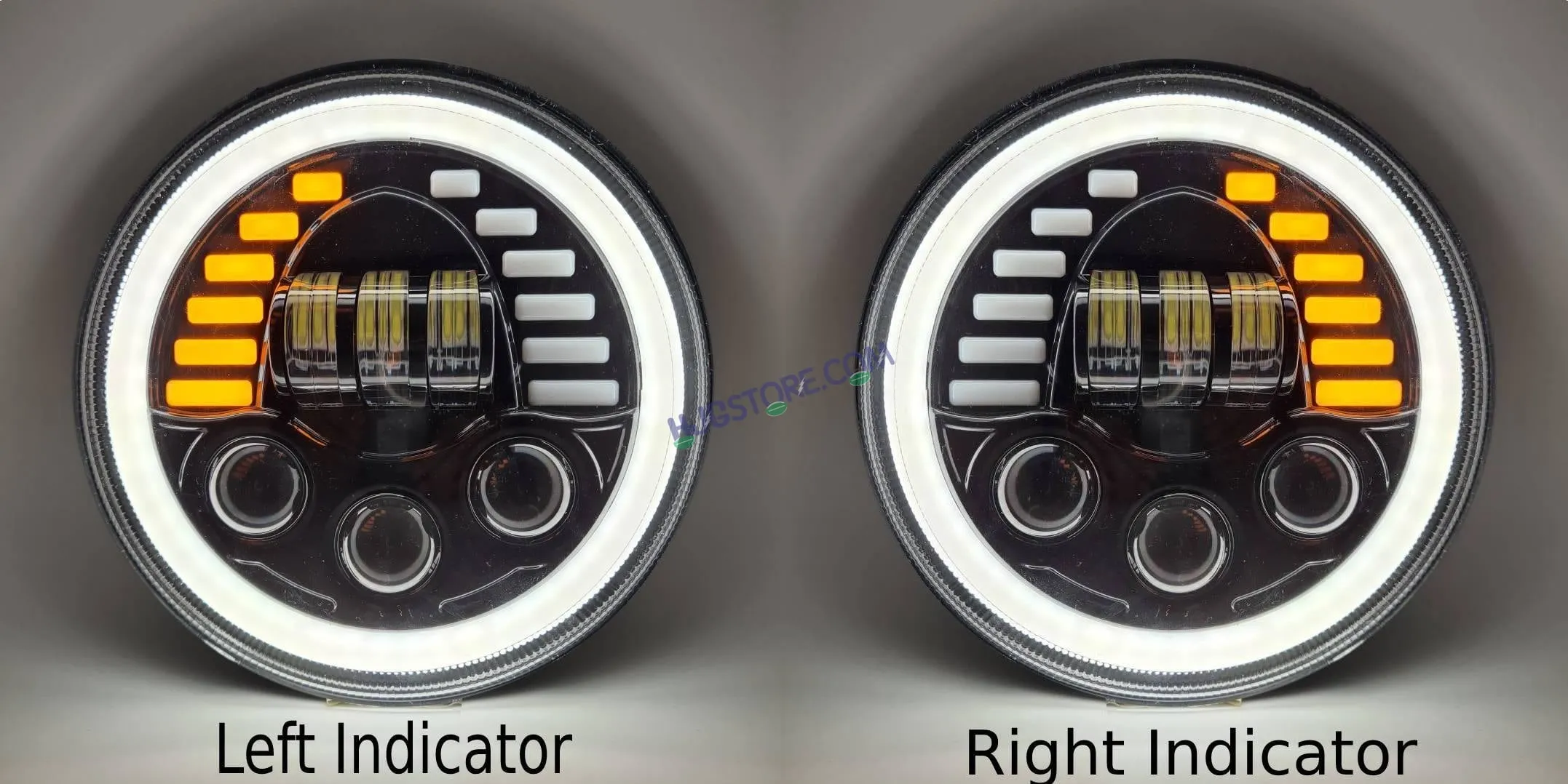 HJG New Indicator Harley Headlight 7Inch Round Led Headlight Fits in Royal Enfield All Models, Mahindra Thar