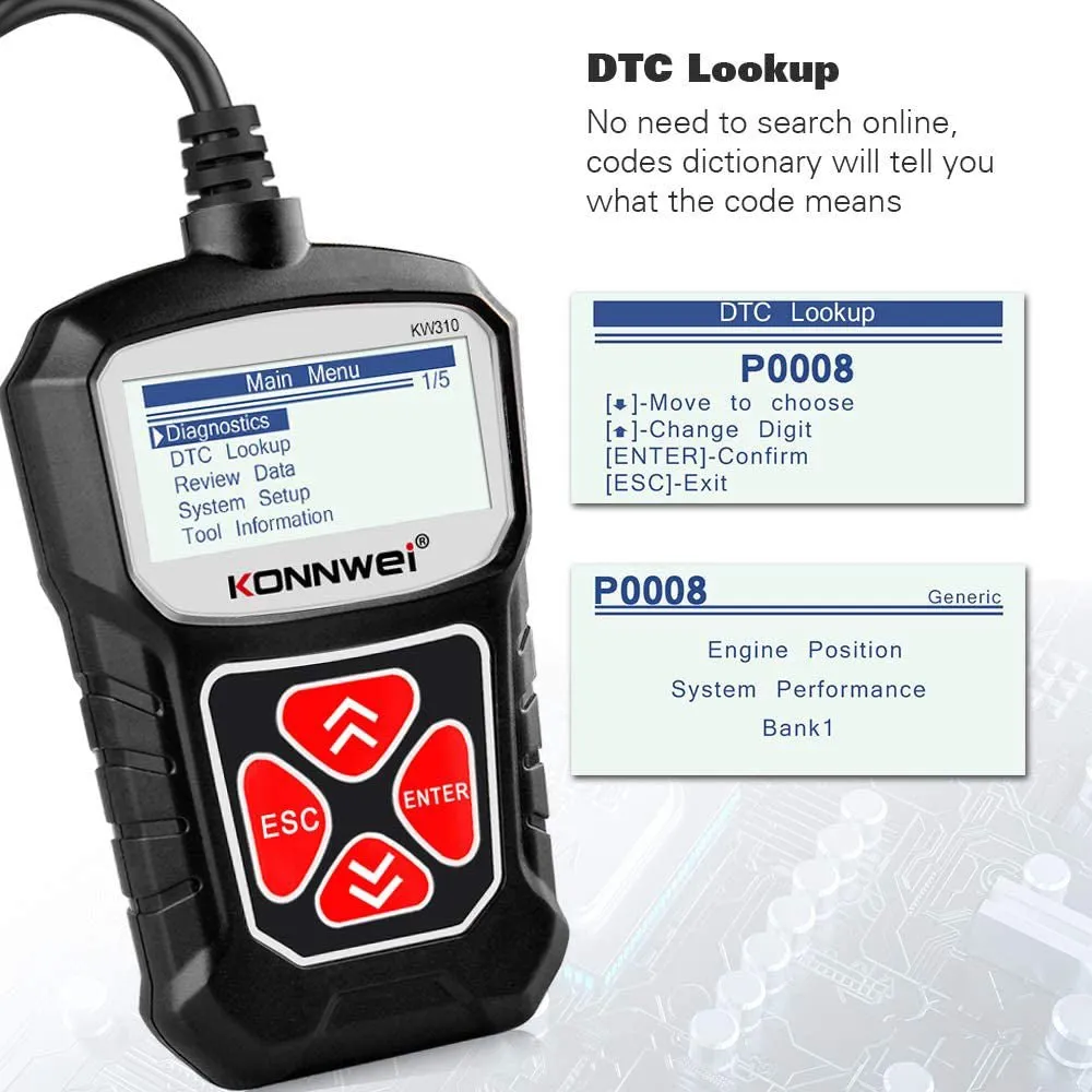 KONNWEI KW310 CAN OBD Scan Tool OBD2 Scanner Full OBDII