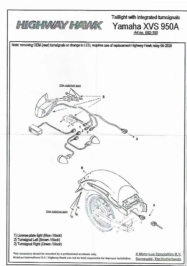 LED Combination 3 in 1 Rear Tail Light & Indicators Yamaha XVS950 Midnight Star - Highway Hawk H682-100