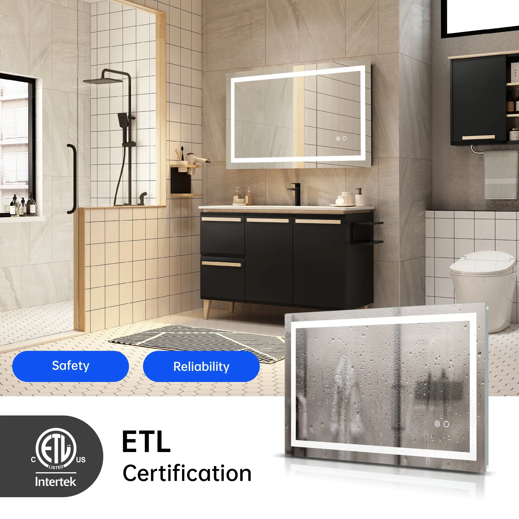 LED Lighted Bathroom Wall Mounted Mirror with High Lumen Anti-Fog Separately Control Dimmer Function