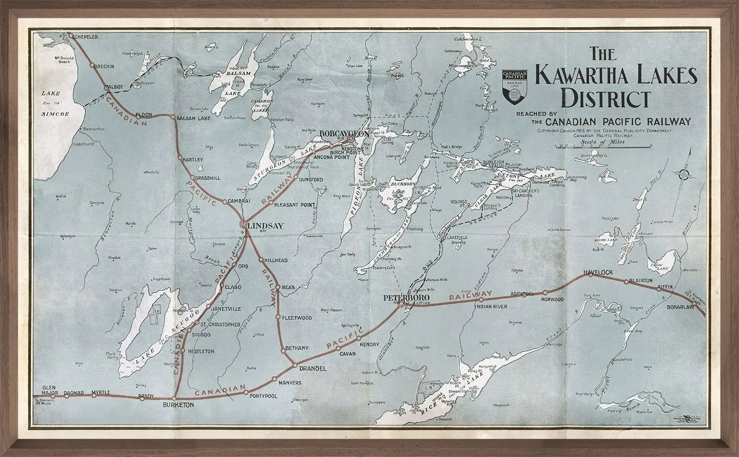 Map Of Kawartha Lakes District - 1925 framed with glass (1 in stock)