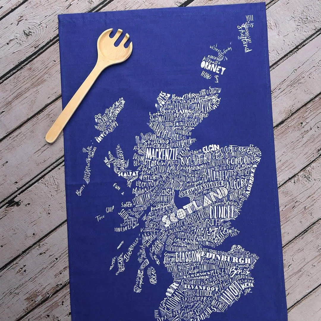 Mapped Out Tea Towel - navy