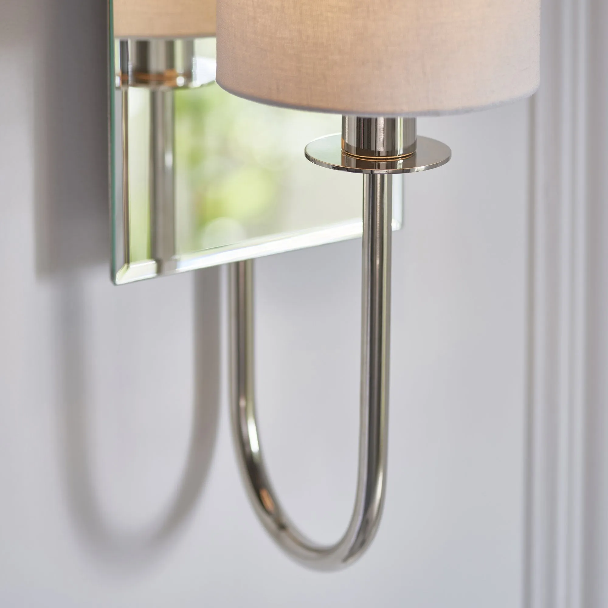 Nelson Lighting NL949515 | Elegance | 1 Light Wall Sconce | Bright Nickel & Vintage White Fabric