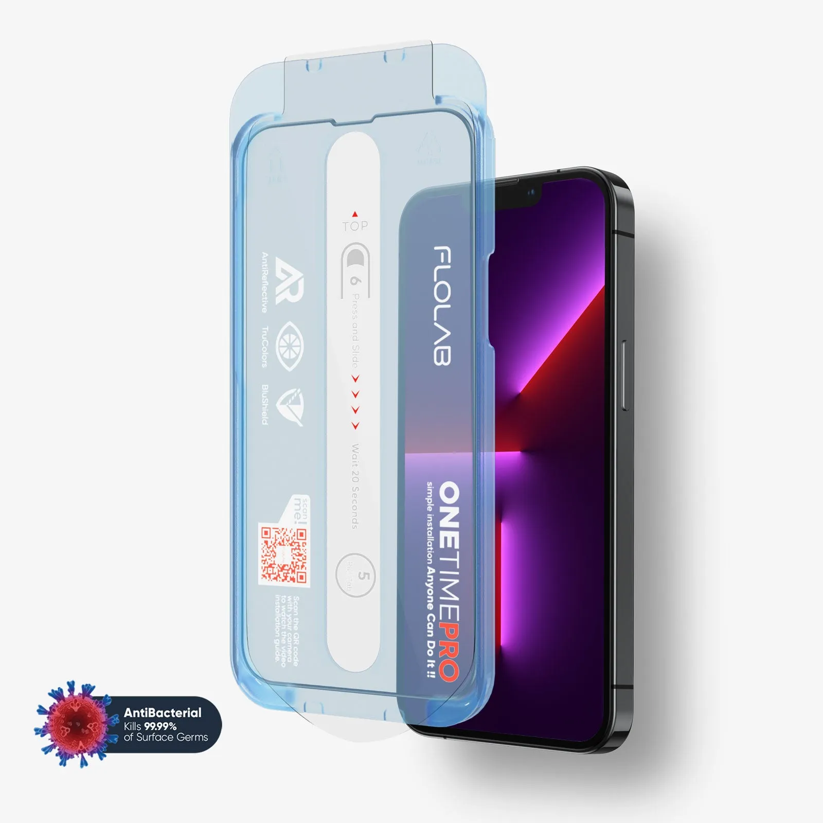ONETIME PRO NanoArmour iPhone Screen Protector with ClearVue Anti-Reflective Technology: Clear, Anti-Blue Light, Edge-to-Edge Protection, Antimicrobial, Non-Yellowing.