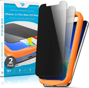 Power Theory Privacy Screen Protector for iPhone 11 Pro Max/iPhone XS Max Tempered Glass [2-Pack] Anti-Spy protection with Easy Install Kit [Case Friendly][6.5 Inch]