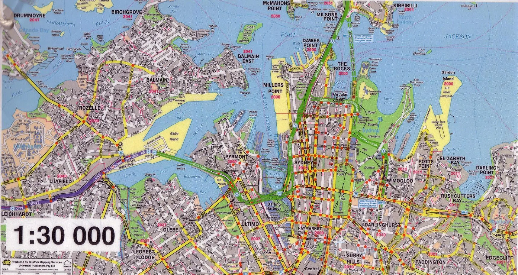 Sydney 6 Sheet Map UBD 2060 x 2000mm Laminated Wall Map