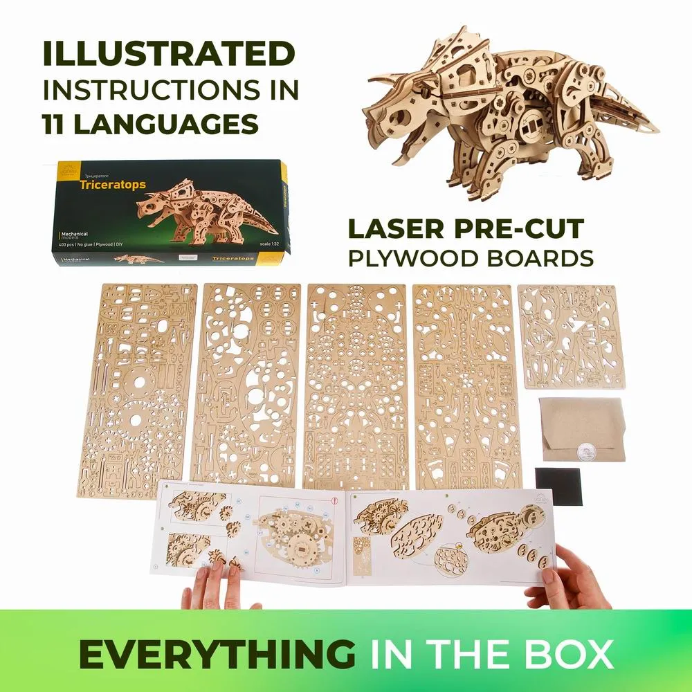 UGEARS Triceratops Dinosaur Wooden Model Kit